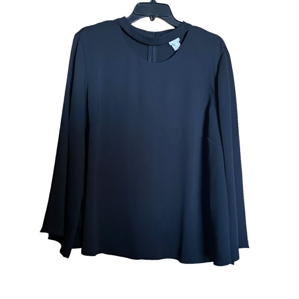 Chicos Top Womens XL Black Mock Neck Cutout Flowy Blouse